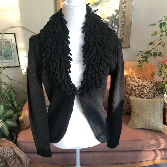 525 AMERICA Black Large Sweater With Double Looped Yarn Collar - Picture 2 of 13